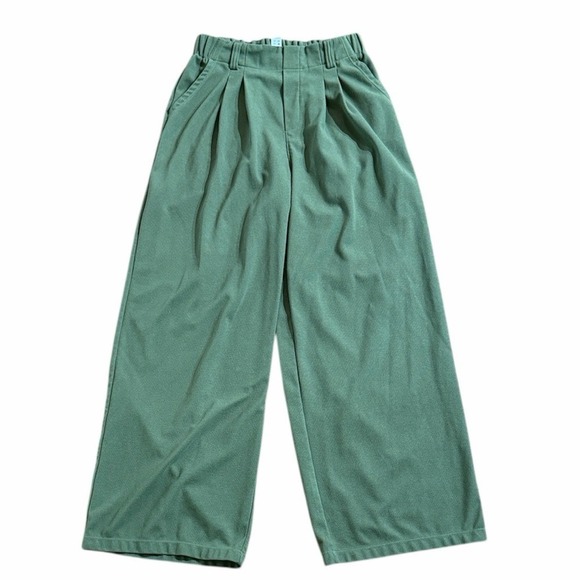 Halara Flex Women Small High Waisted Pocket Wide Waffle Work Loden Green Pants - Picture 3 of 12